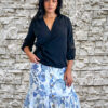 Printed TR Slub Skirt W/Non Functional Placket