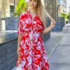 Summer Elegance: Red Floral Print Dress