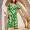 Chic Green Floral Midi Dress – A Must-Have for Your Wardrobe