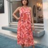 Elegant Coral Floral Maxi Dress – Perfect for Summer