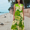 Tropical Leaf Print Maxi Dress