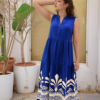 Santorini Blue Sleeveless Maxi Dress with Ivory Hem Print