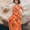 Vibrant Tropical Halter Maxi Dress