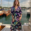 Midnight Tropics V-Neck Floral Midi Dress
