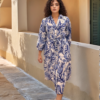 Elegant Blue and White Floral Midi Dress