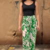 Stylish Green and White Floral Print Wide-Leg Pants