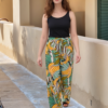 Tropical Banana Leaf Print Wide-Leg Pants