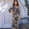 Elegant Black and White Floral Print Top & Pant Set
