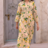 Lemon Print Button-Down Midi Dress
